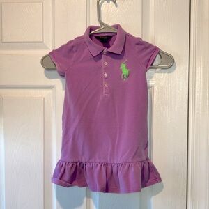 Purple Polo Ralph Lauren Kids dress with Green big pony Logo 3t collared